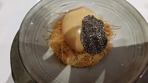 A delicious plate of noodles with truffles in Burgundy, France.