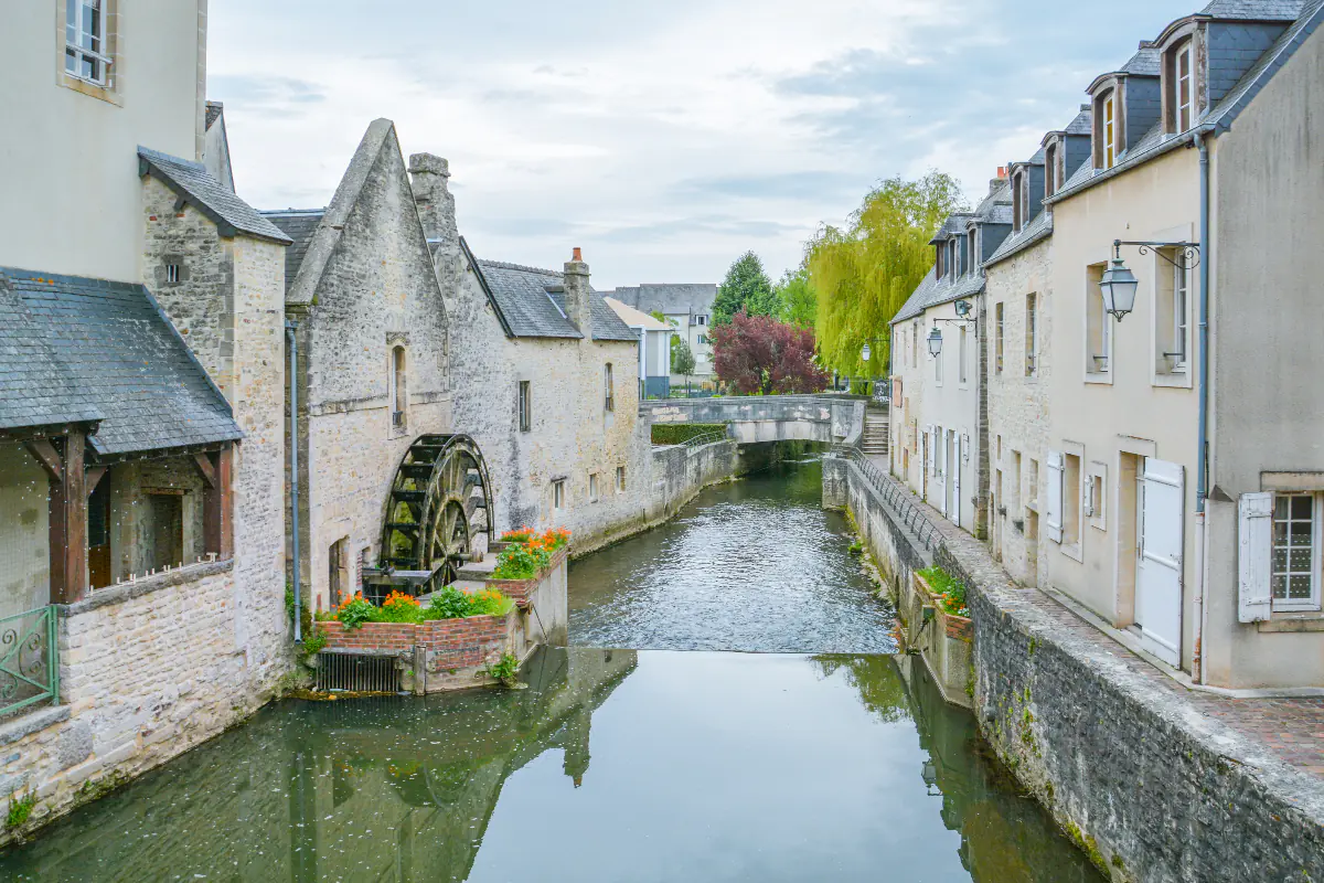 A stream in the center of the town of Bayeux in Normandy, France.