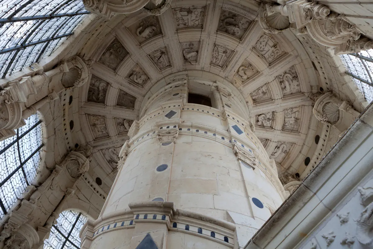 The interior stairwell in chateau Chambord in the Loire Valley.