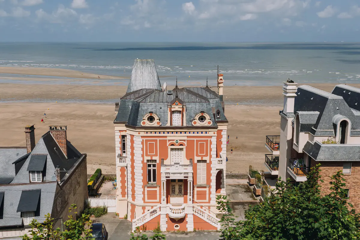 An old house over looking the beach in Deauville, France.