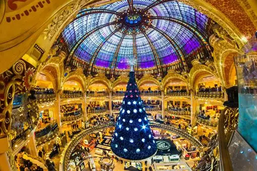 Galeries Lafayette department store interior at Christmas.