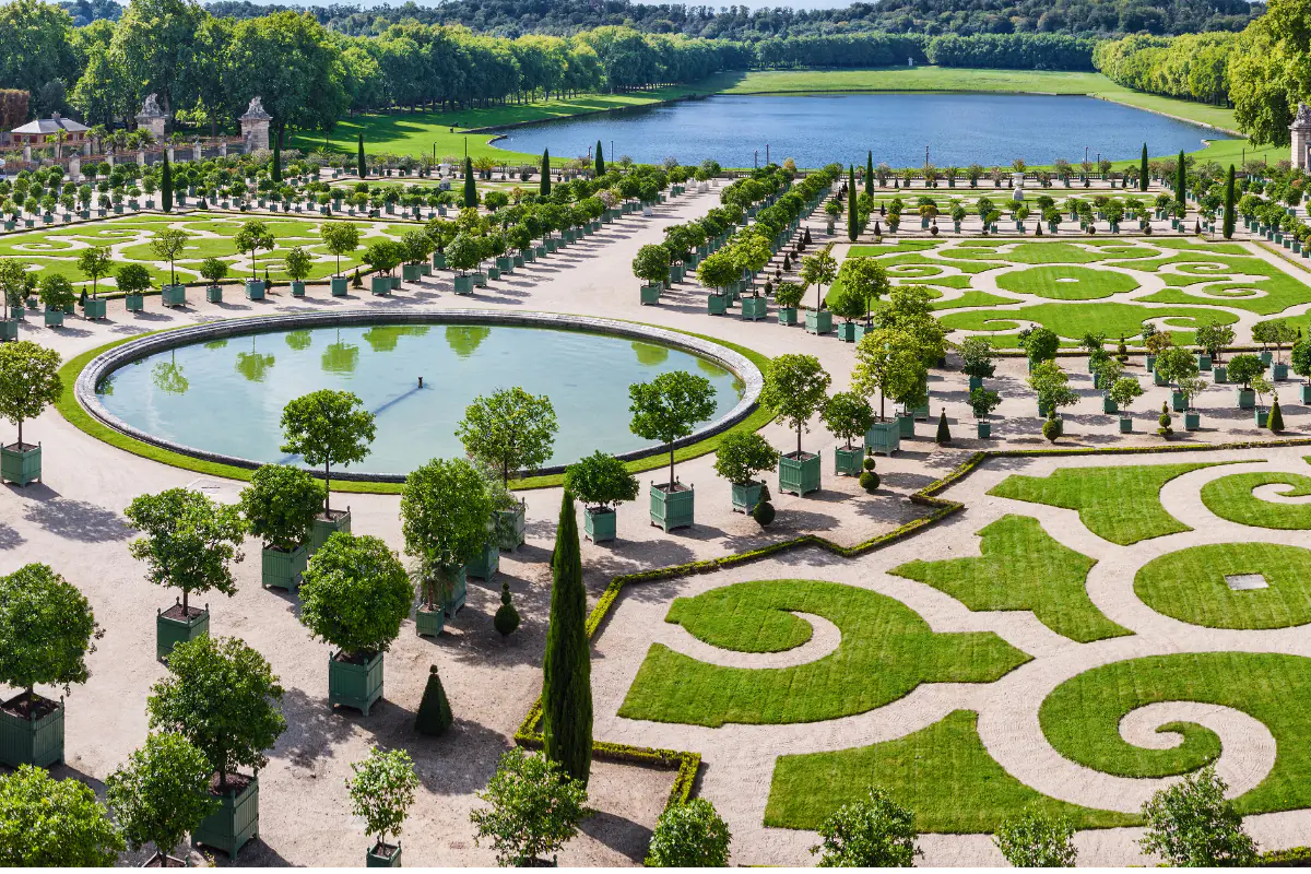 The view of the gardens of Versailles from the château.