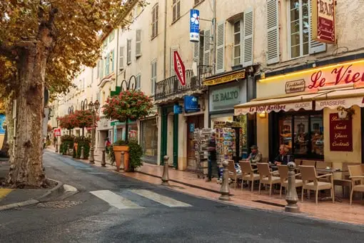 A charming street in the center of Antibes Juan-les-Pins.