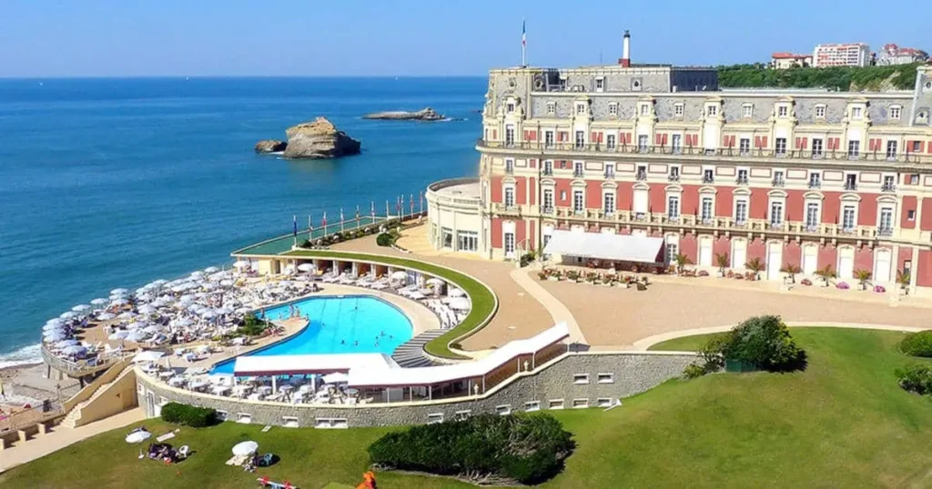 The pool and main building of the Hotel du Palais in Biarritz.