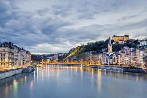 The city of Lyon, France on a cloudy day.