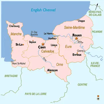 A simple map of the Normandy region of France.