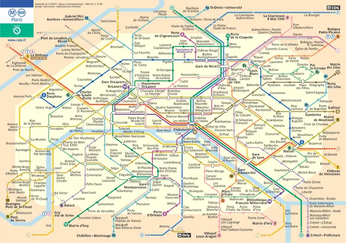 A map of the Paris Metro system.
