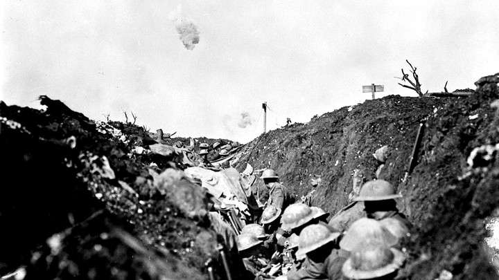 British soldiers in a trench during the Battle of the Somme in 1916.