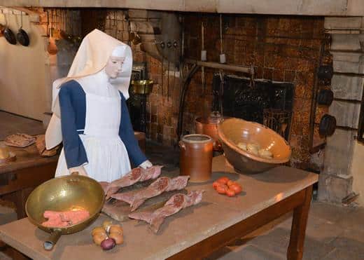 An exhibit inside the kitchen at the Hospices de Beaune in Burgundy, France.