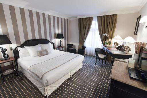 The interior of a room at Hotel Le Cedre in Beaune, France.