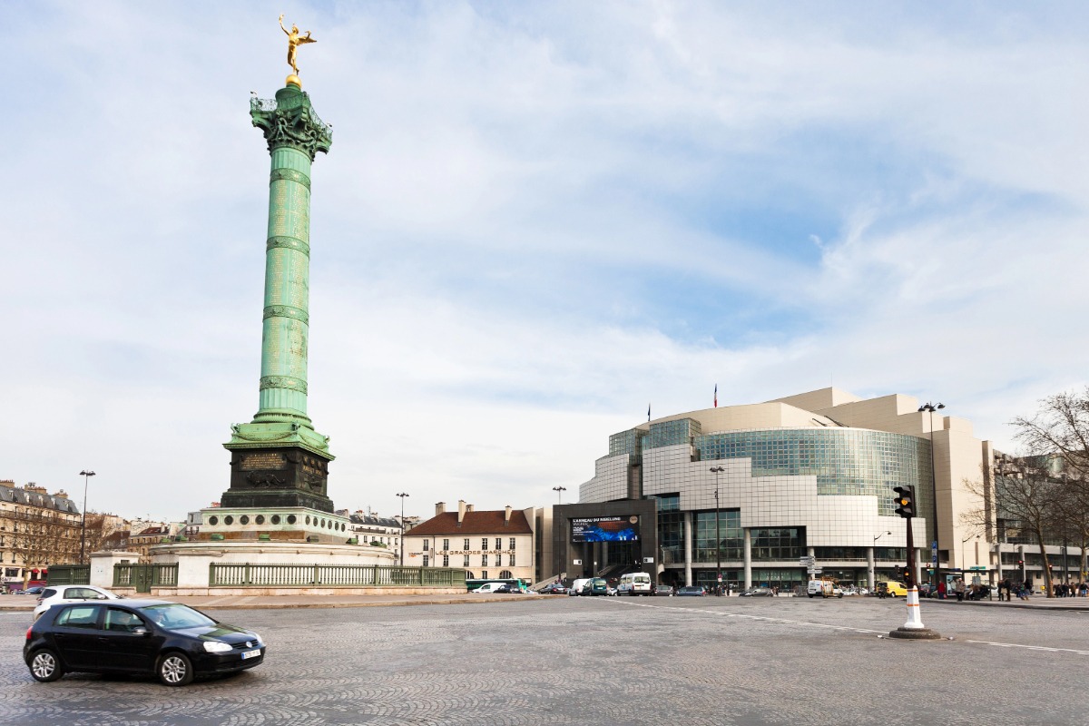 The July Column and the Op&eacute;ra Bastille on the Place de la Bastille