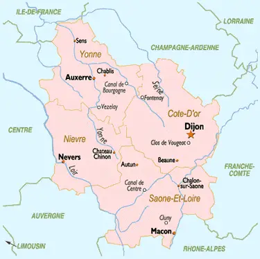 A simple map of the Burgundy region of France.