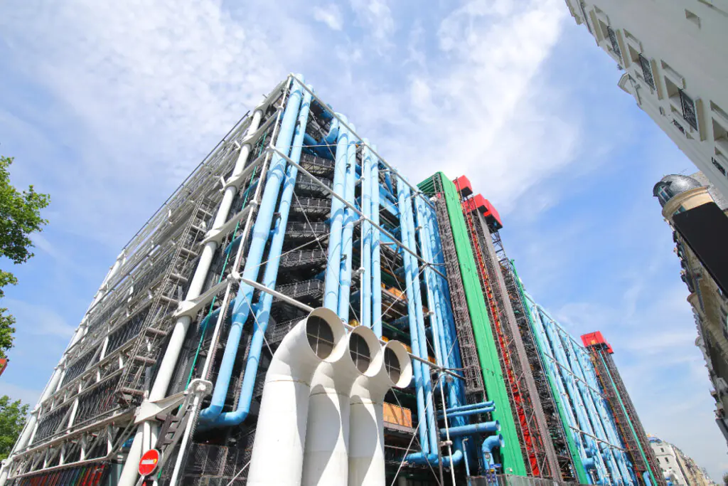 The modern exterior of the Centre Pompidou in Paris.