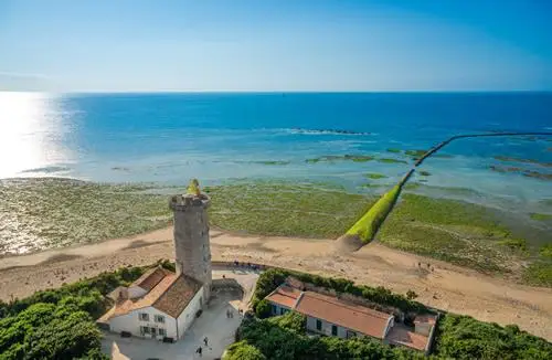 An aerial view of the old lighthouse on the Ile de Re in the Cognac region of France.