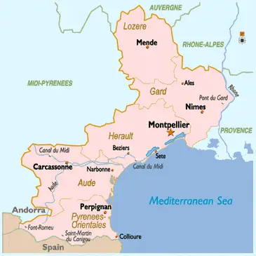 A map of the Languedoc-Roussillon region