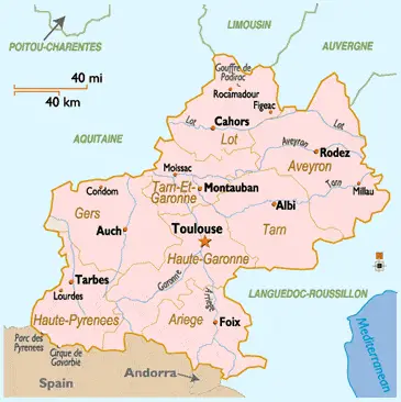 A map of the Midi-Pyrénées region