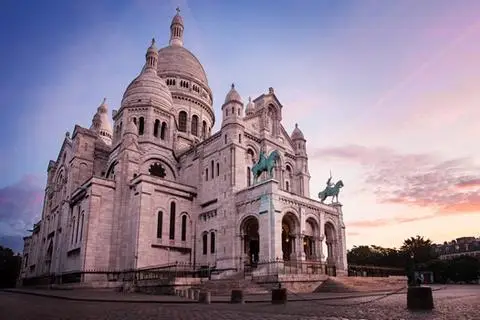 The main square in front of Sacre Coeur church in the Montmartre area of Paris.