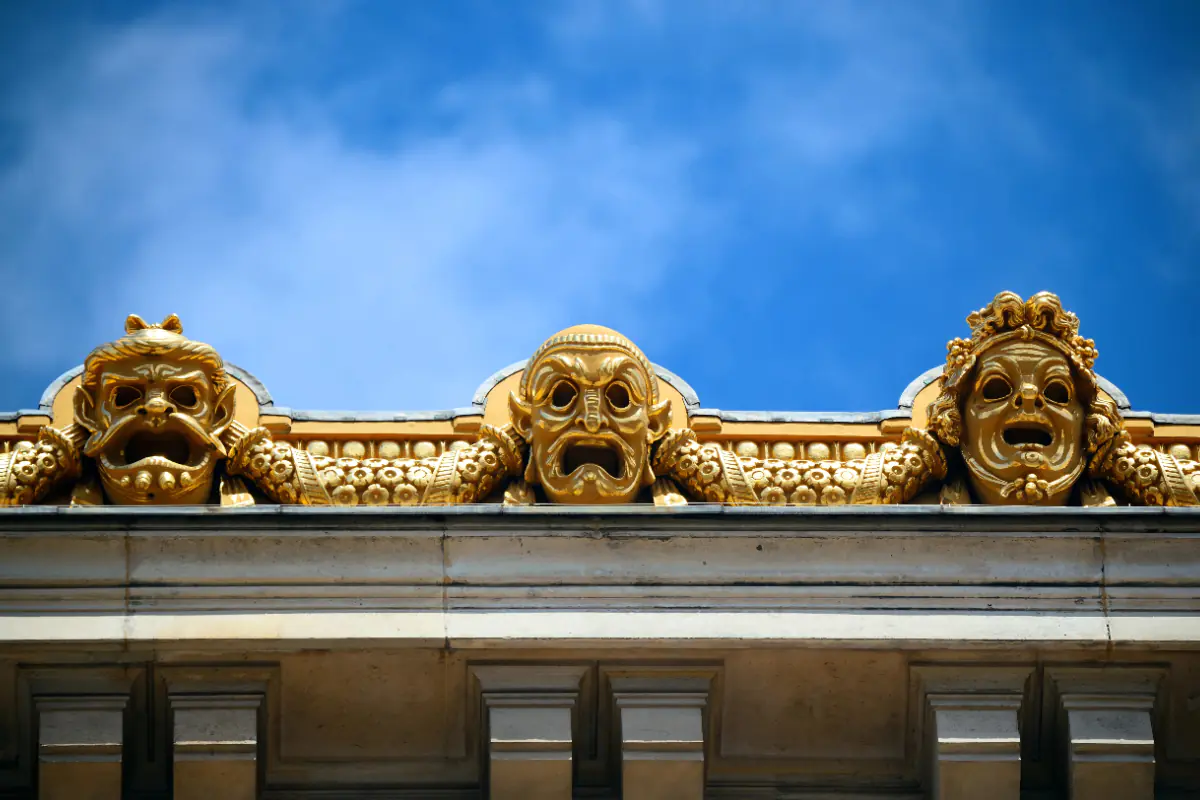 Golden statues atop the Palais Garnier opera house.