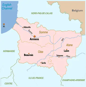 A map of Picardy in the Hauts-de-France region.