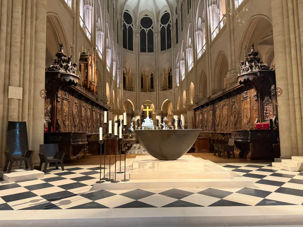 The interior of the refurbished Notre-Dame in Paris
