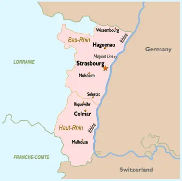 A simple map of the Alsace region in the Grand Est.