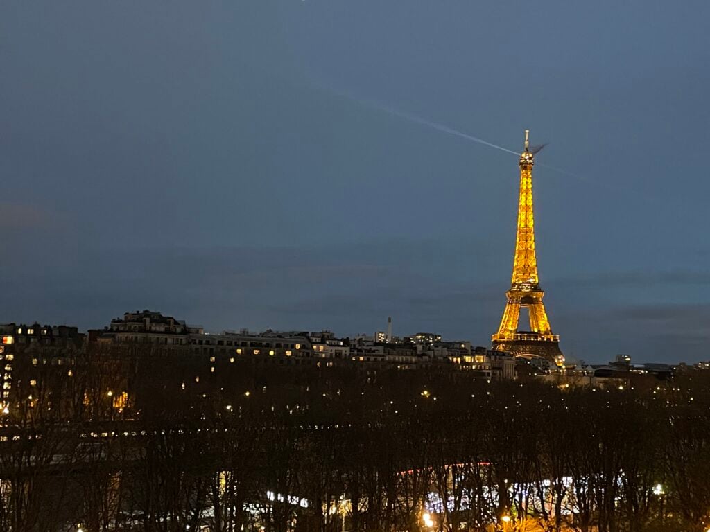 A view of the Eiffel Tower from Le Damantin hotel in Paris.