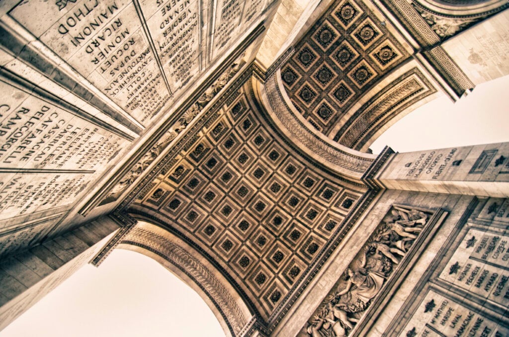Architectural Detail of Triumph Arc in Paris, France.