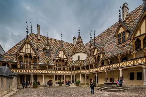 The main courtyard at the Hospices de Beaune, in Beaune, France.