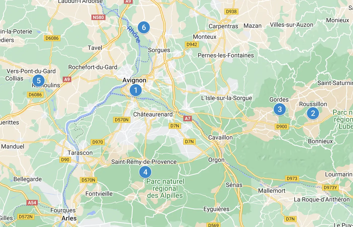 Map of our 3 days in Provence tour itinerary.