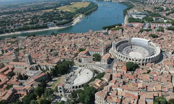 The town of Arles from the air.