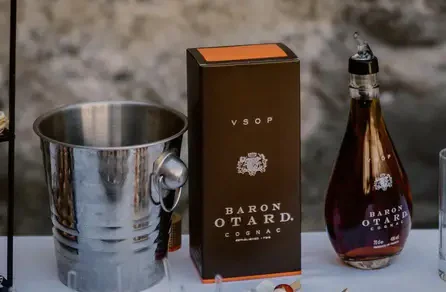 A bottle of Baron Otard cognac.