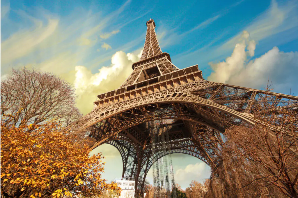 The Eiffel Tower on a sunny day.