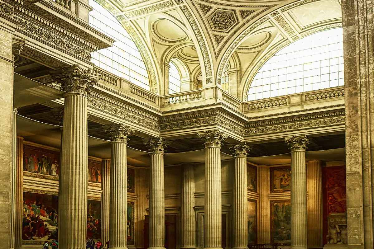 The ornate interior of the Pantheon in Paris.