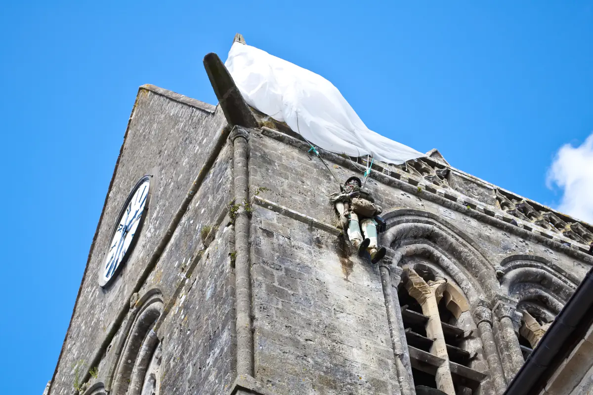 A homage to the stranded paratrooper at Sainte-Mère-Église