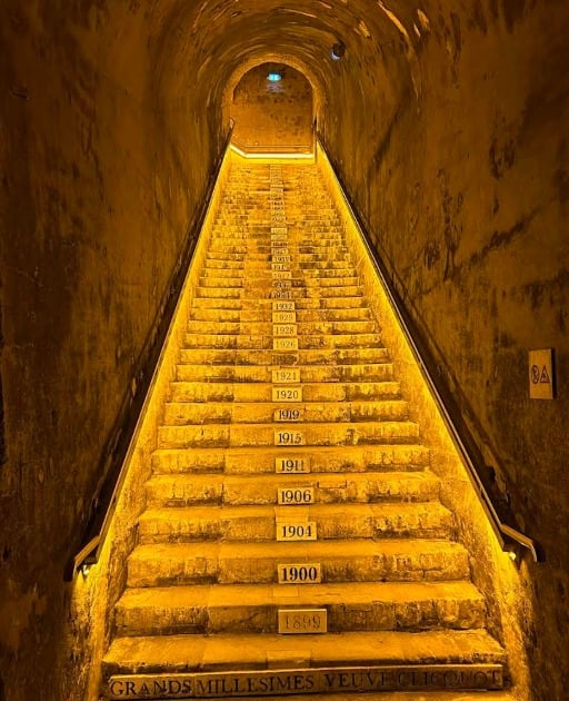 The staircase leading to the cellars at Veuve Clicquot.