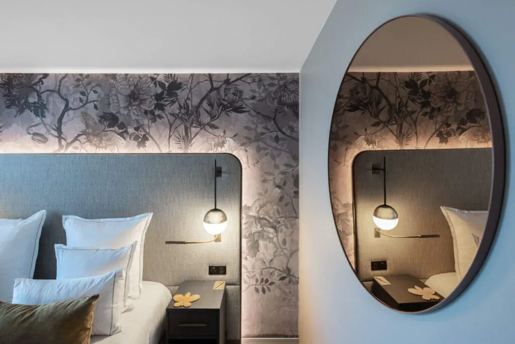 A bedroom at the wonderful Fleur de Loire hotel.
