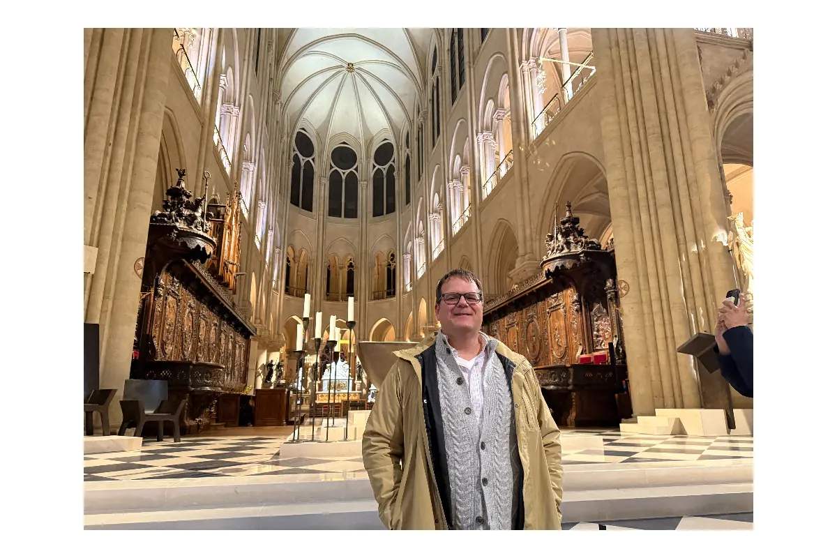 John from LinkParis inside Notre-Dame after the reopening