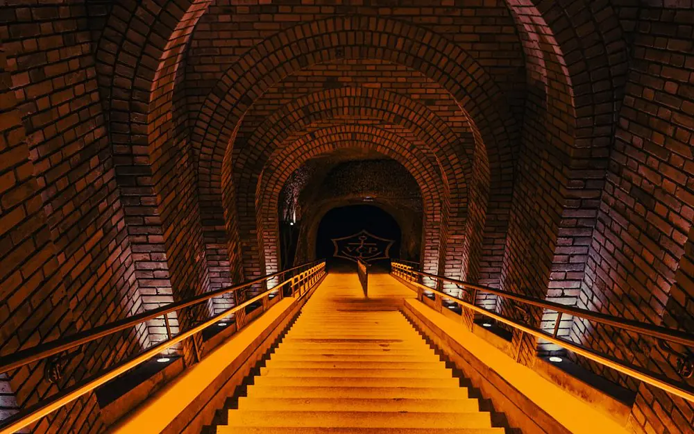 The staircase leading to the cellars at Veuve Clicquot.