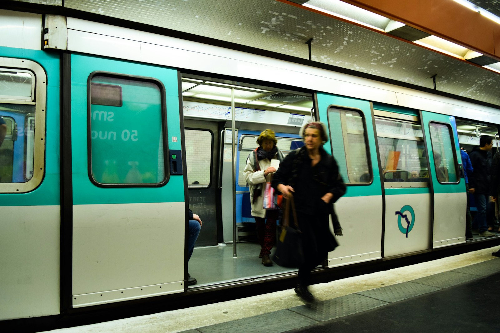 A Paris metro train at the platform