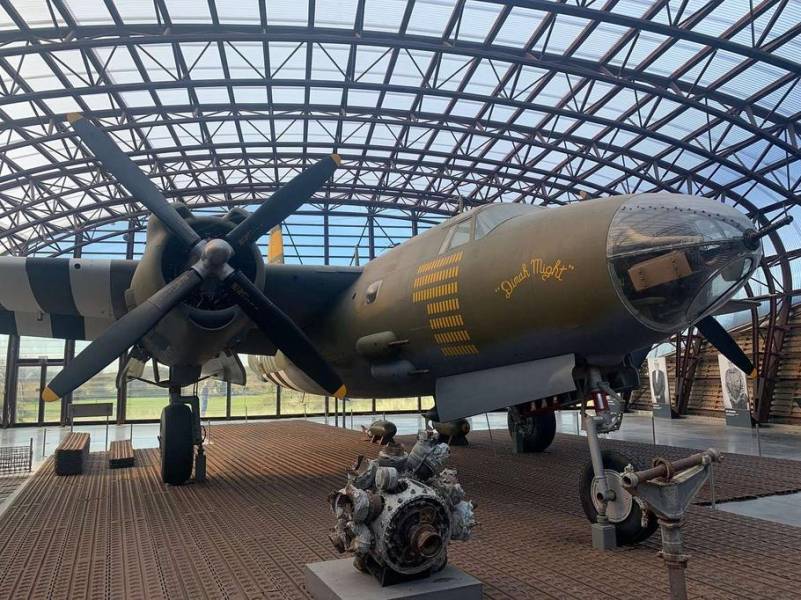 A preserved B-26 bomber at the Utah Beach Museum