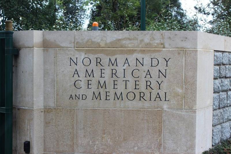 The entrance to the American cemetery in Normandy.